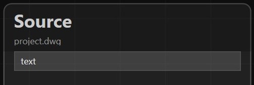 Source search box filtered to the text 'text'