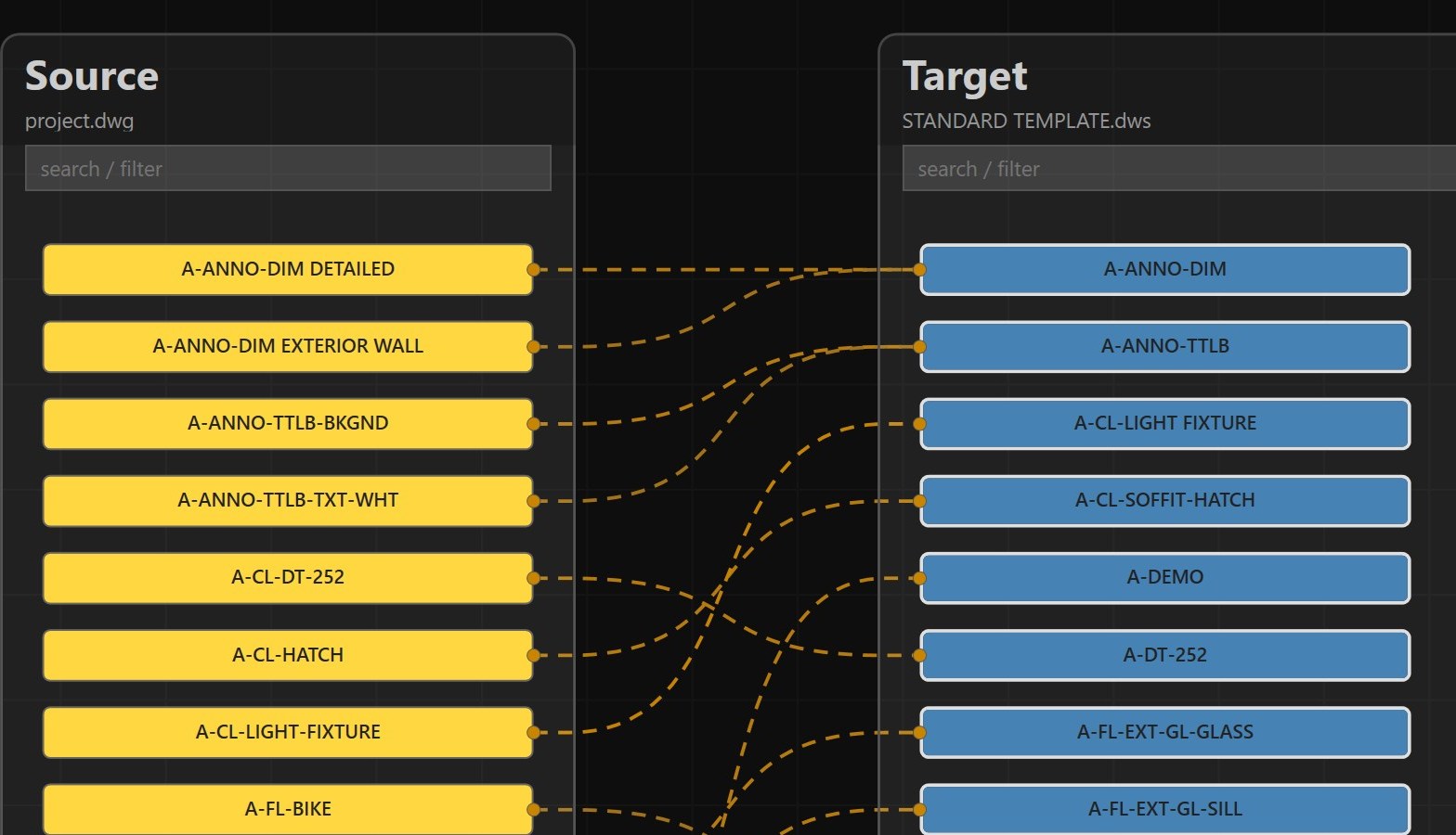 Editor view showing amber dashed heuristic-match suggestions