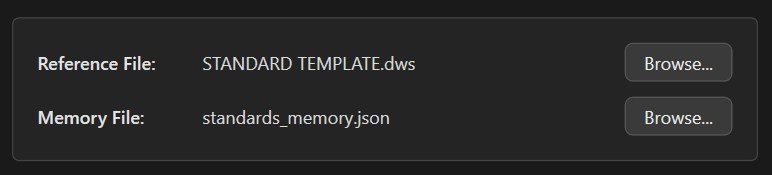 Layer Standardizer launch dialog with reference file and memory file pickers