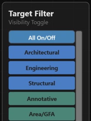 Target Filter panel with discipline and category visibility toggles